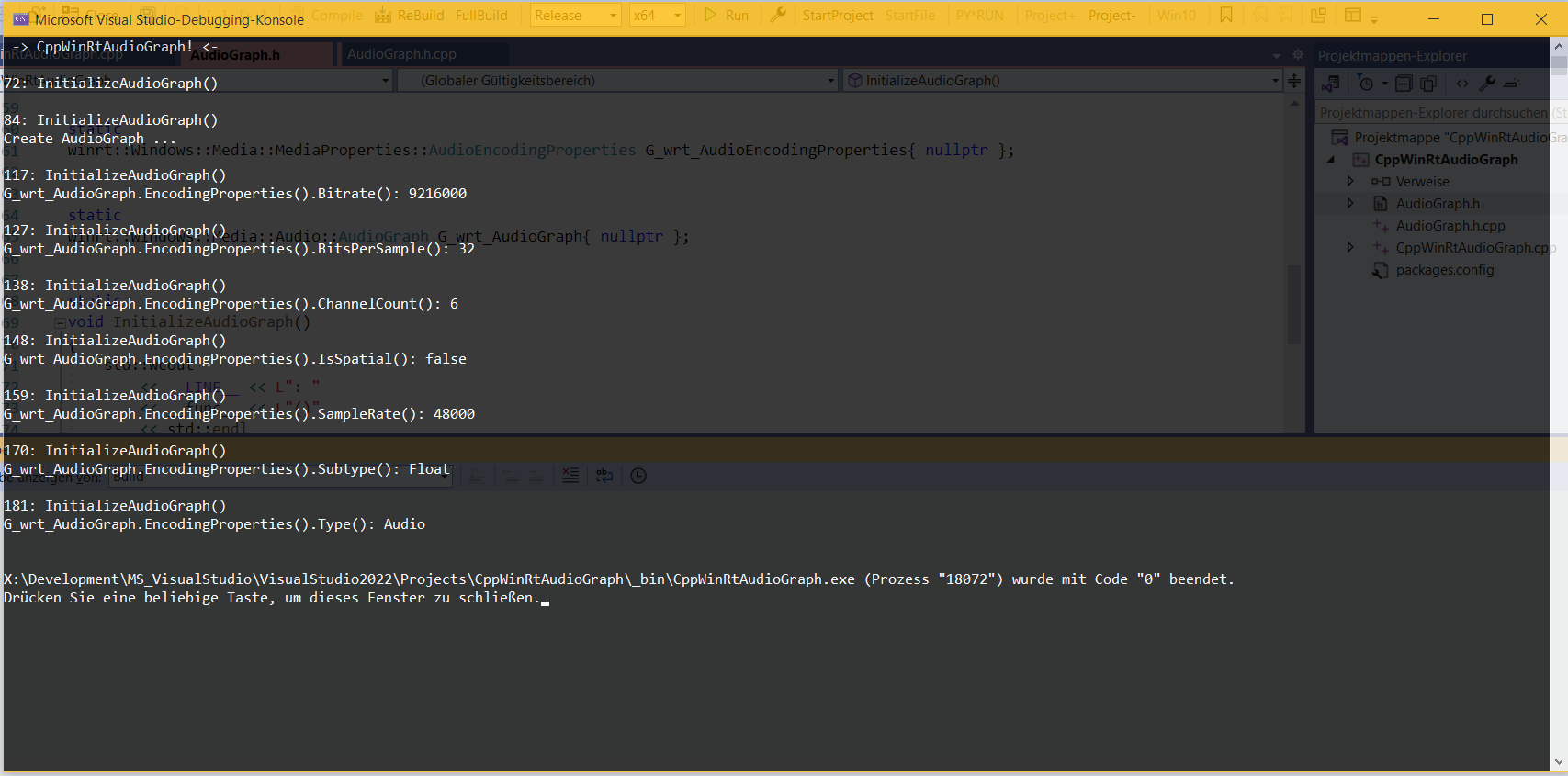 C++/WinRT Tutorial VS2022 Windows.Media.Audio.AudioGraph